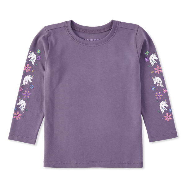 Toddler Crusher Long Sleeve Tee - Unicorn Flowers