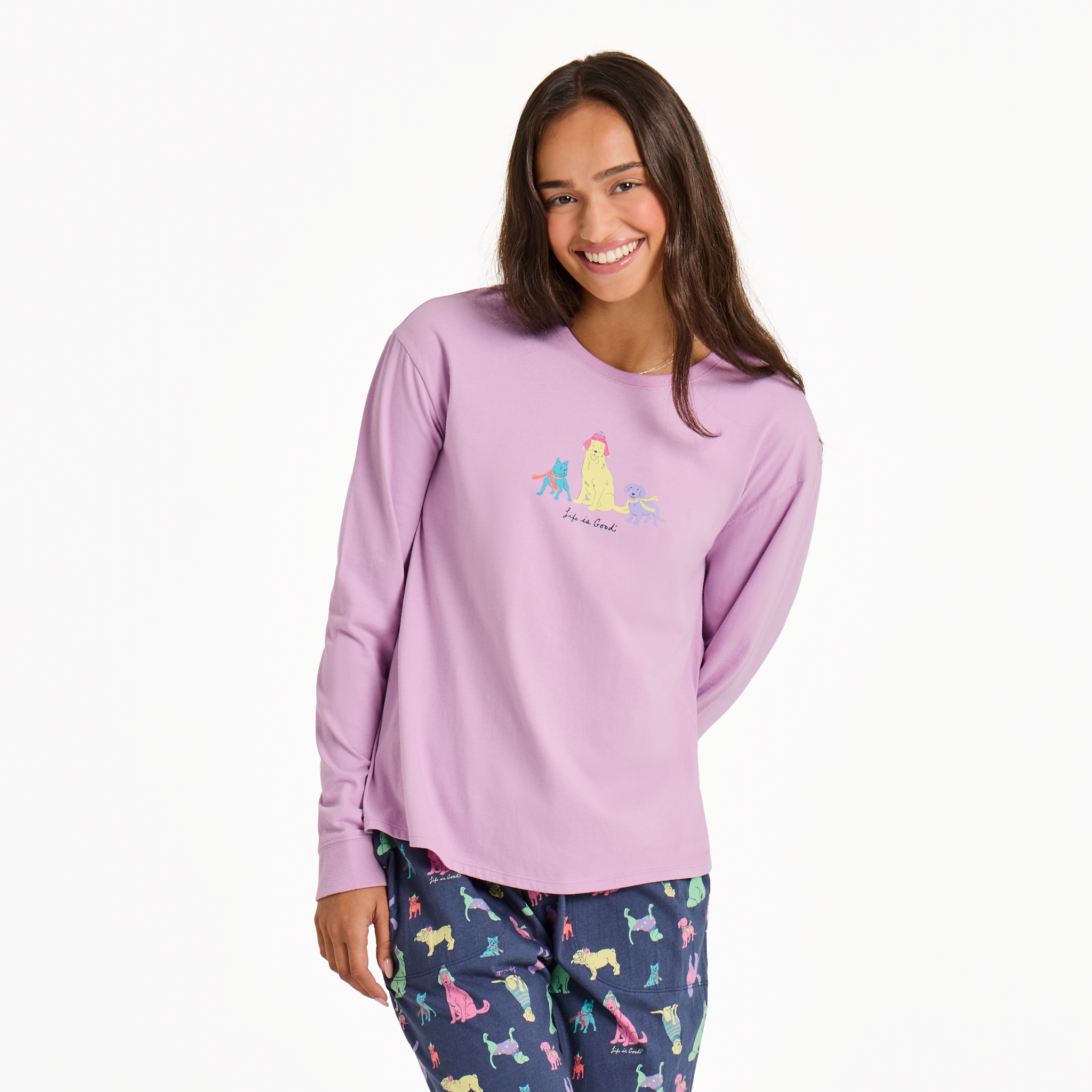 Womens Snuggle Sleep Long Sleeve Tee - Warm Winter Dogs