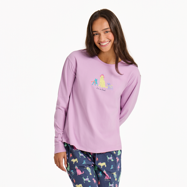 Womens Snuggle Sleep Long Sleeve Tee - Warm Winter Dogs