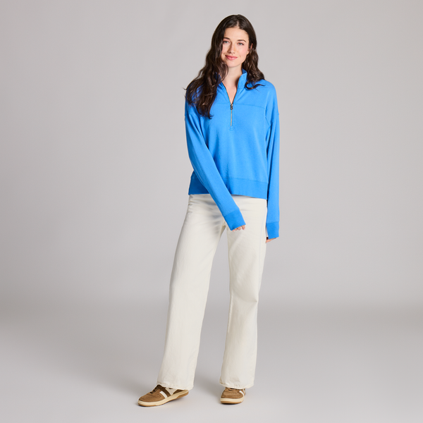 Women's French Terry Boxy Quarter Zip - Athletic Blue