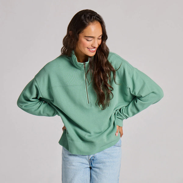 Women's French Terry Boxy Quarter Zip - Greenline Green