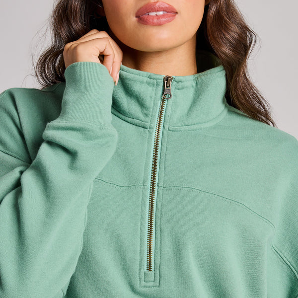 Women's French Terry Boxy Quarter Zip - Greenline Green