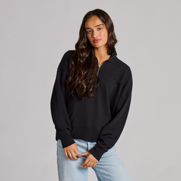 Women's French Terry Boxy Quarter Zip - True Black