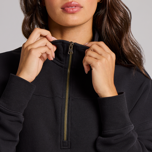 Women's French Terry Boxy Quarter Zip - True Black