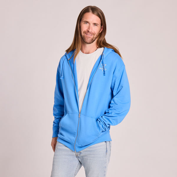 Men's Good Vibes Fleece Zip Hoodie - LIG Wordstack (Athletic Blue) - Life is Good Westport, Canada