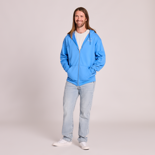 Men's Good Vibes Fleece Zip Hoodie - LIG Wordstack (Athletic Blue) - Life is Good Westport, Canada