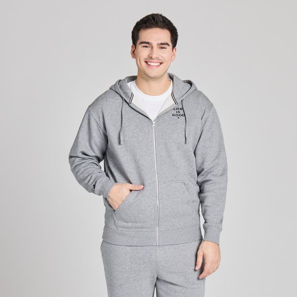 Men's Good Vibes Fleece Zip Hoodie - LIG Word Stack (Heather Grey) - Life is Good Westport, Canada