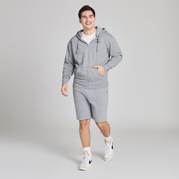 Men's Good Vibes Fleece Zip Hoodie - LIG Word Stack (Heather Grey) - Life is Good Westport, Canada