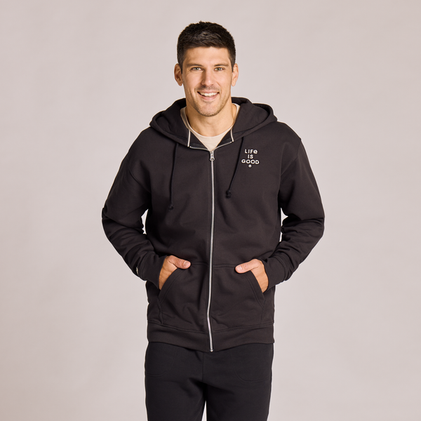 Men's Good Vibes Fleece Zip Hoodie - LIG Word Stack (Black) - Life is Good Westport, Canada