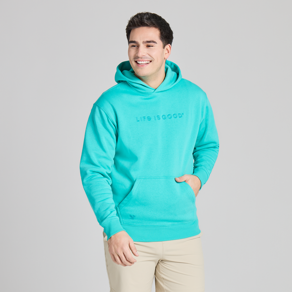 Men's Good Vibes Fleece Hoodie - LIG Wordmark (Turquoise) - Life is Good Westport, Canada