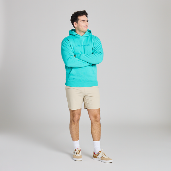 Men's Good Vibes Fleece Hoodie - LIG Wordmark (Turquoise) - Life is Good Westport, Canada