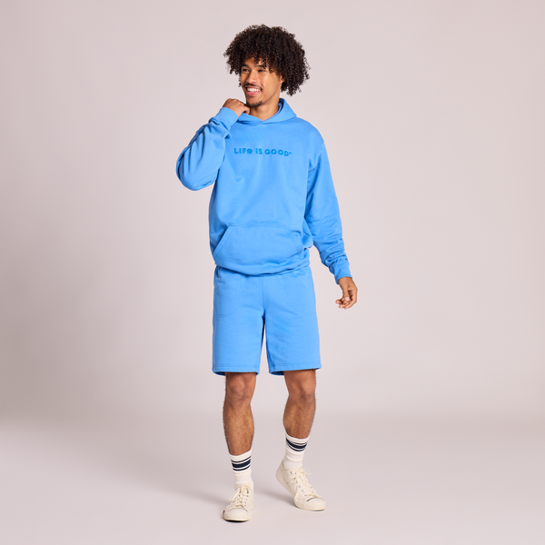 Men's Good Vibes Fleece Hoodie - LIG Wordmark (Athletic Blue) - Life is Good Westport, Canada