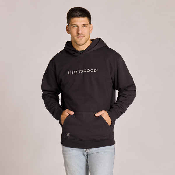 Men's Good Vibes Fleece Hoodie - LIG Wordmark (Black) - Life is Good Westport, Canada