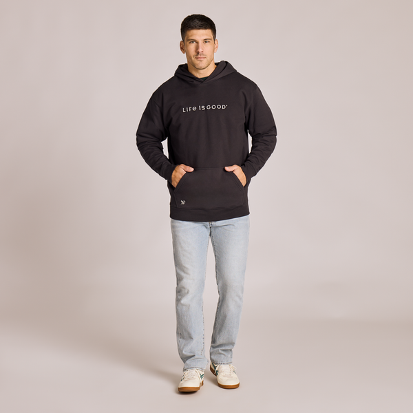 Men's Good Vibes Fleece Hoodie - LIG Wordmark (Black) - Life is Good Westport, Canada
