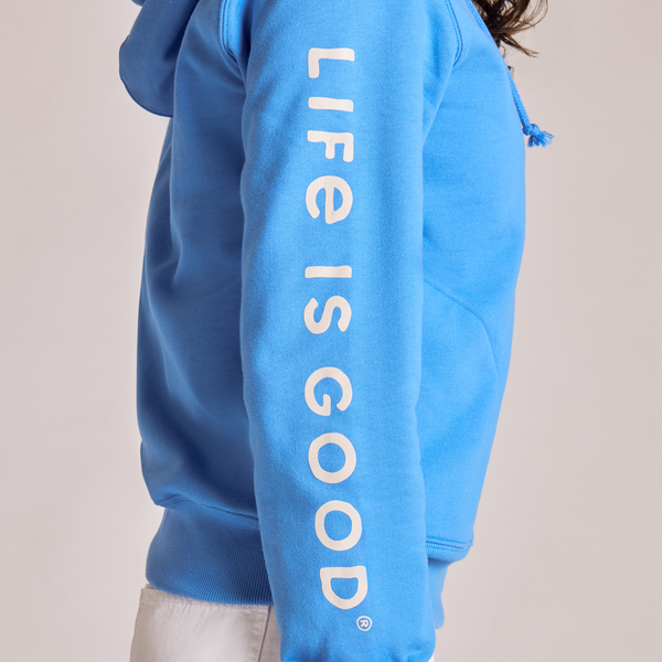 Women's Good Vibes Fleece Zip Hoodie - LIG Sleeve Stack (Athletic Blue) - Life is Good Westport, Canada