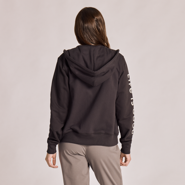 Women's Good Vibes Fleece Zip Hoodie - LIG Sleeve Stack (Black) - Life is Good Westport, Canada