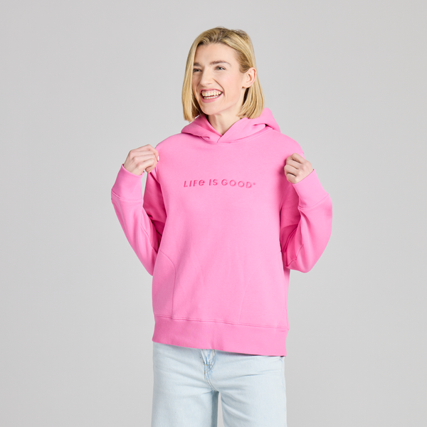 Women's Good Vibes Fleece Hoodie - LIG Wordmark (Watermelon) - Life is Good Westport, Canada