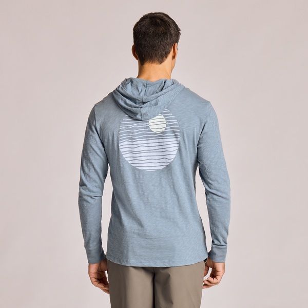 Men's Long Sleeve Slub Hoodie - Minimal Sunset Round - Life is Good Westport, Canada