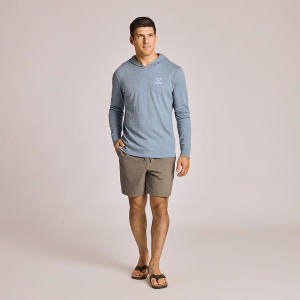 Men's Long Sleeve Slub Hoodie - Minimal Sunset Round - Life is Good Westport, Canada