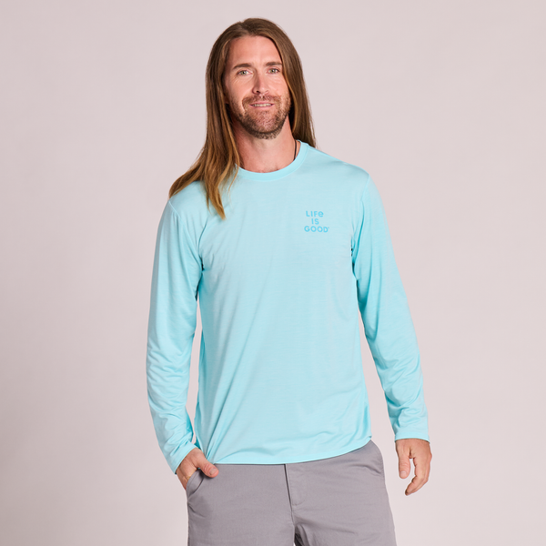 Men's Long Sleeve Sun Crusher - Clean Stacked Aqua Blue