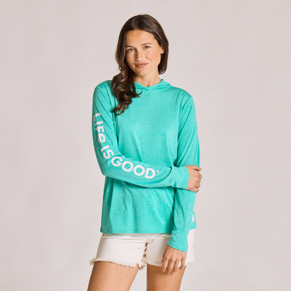 Women's Long Sleeve Hooded Sun Crusher-Life is Good Turquoise Green