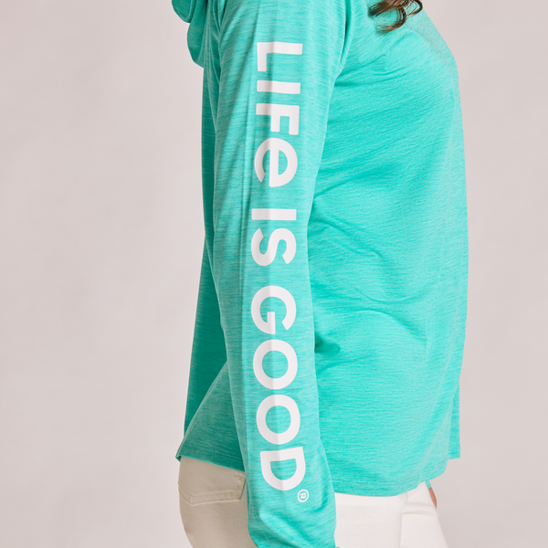 Women's Long Sleeve Hooded Sun Crusher-Life is Good Turquoise Green