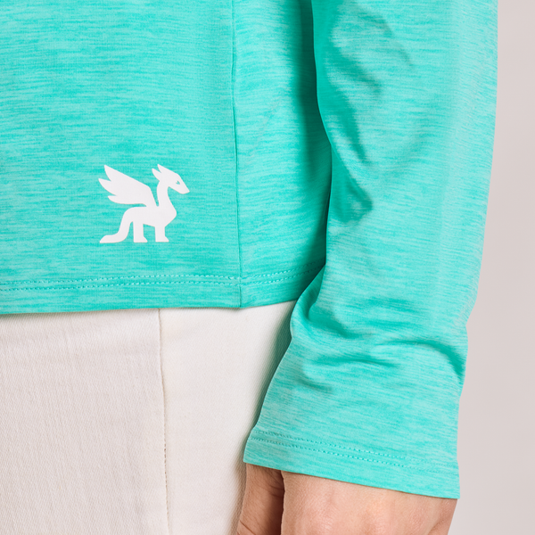 Women's Long Sleeve Hooded Sun Crusher-Life is Good Turquoise Green