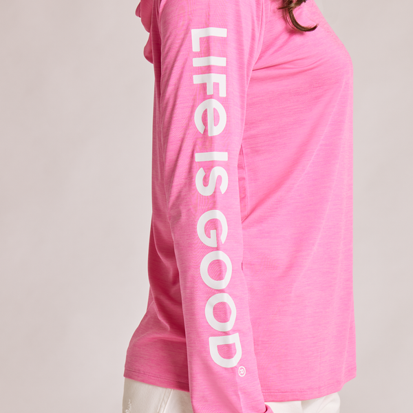 Women's Long Sleeve Hooded Sun Crusher-Life is Good Watermelon Pink