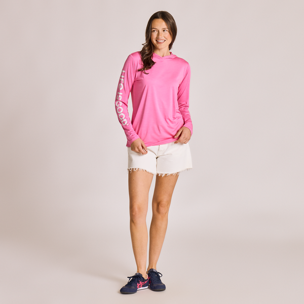Women's Long Sleeve Hooded Sun Crusher-Life is Good Watermelon Pink