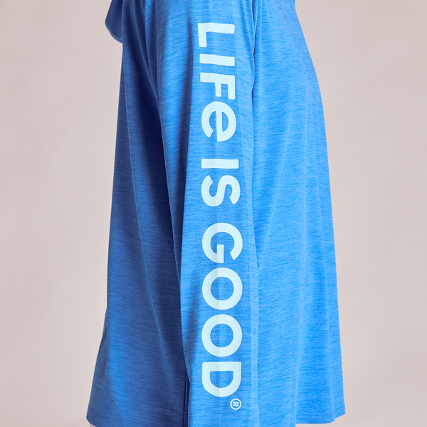 Women's Long Sleeve Hooded Sun Crusher-Life is Good Athletic Blue