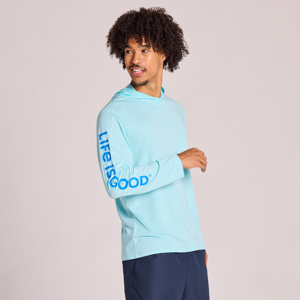 Men's Long Sleeve Hooded Sun Crusher - Life is Good Aqua Blue