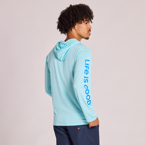Men's Long Sleeve Hooded Sun Crusher - Life is Good Aqua Blue