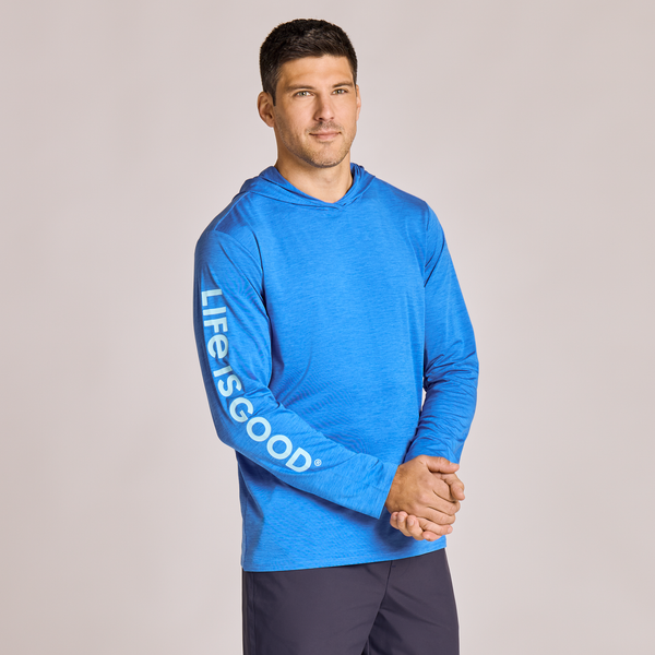 Men's Long Sleeve Hooded Sun Crusher - Life is Good Athletic Blue