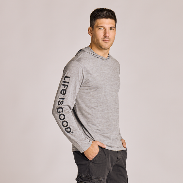 Men's Long Sleeve Hooded Sun Crusher - Life is Good Heather Grey