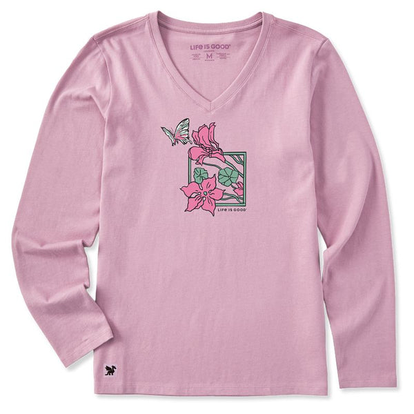 Women's Long Sleeve Crusher Vee - Trumpet Flower Frame
