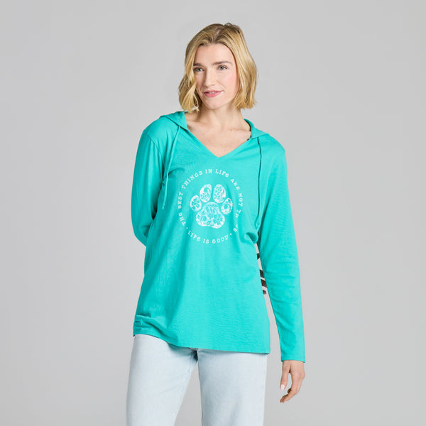 Women's  Long Sleeve Crusher-LITE Hooded Tee - Best Things Foral Paw (Dog)