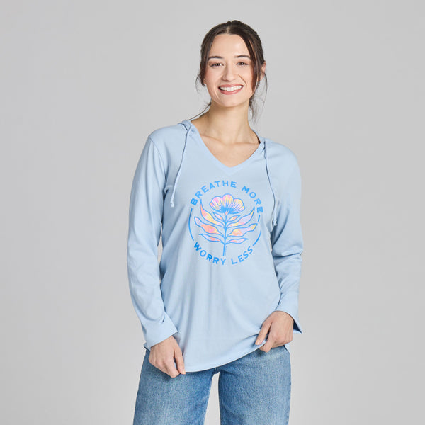 Women's  Long Sleeve Crusher-LITE Hooded Tee - Breathe More Worry Less
