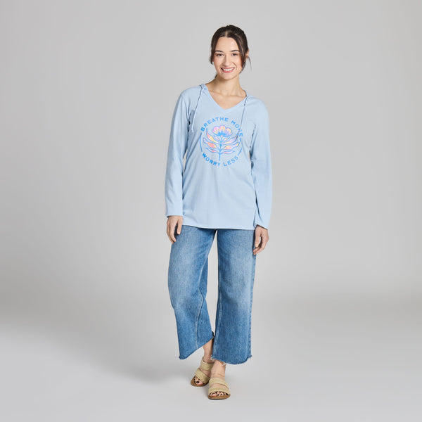 Women's  Long Sleeve Crusher-LITE Hooded Tee - Breathe More Worry Less