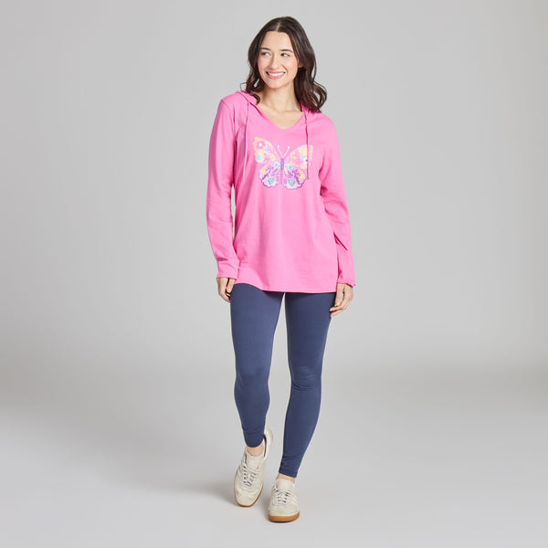 Women's  Long Sleeve Crusher-LITE Hooded Tee - Floral Butterfly Tie Dye