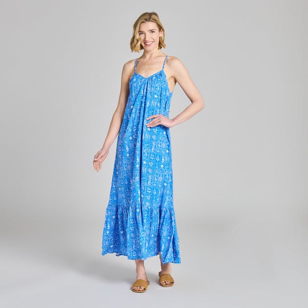 Women's Breezy Maxi Dress -  Coastal Stamp