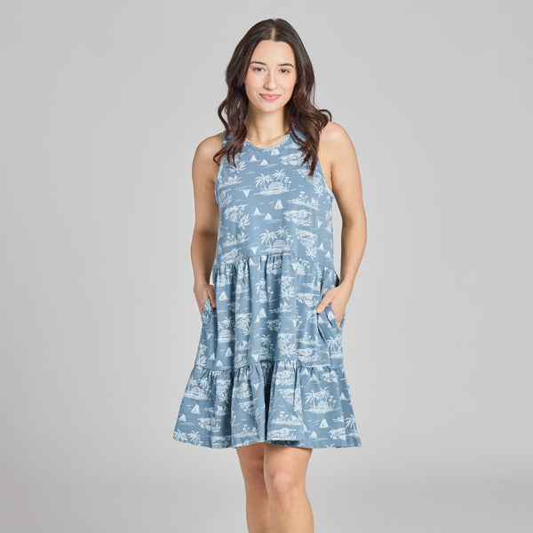 Women's  Tiered Tank Dress - Island Hut Pattern