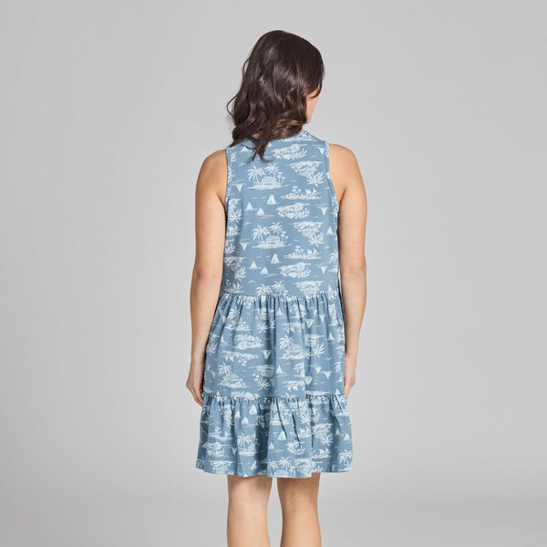Women's  Tiered Tank Dress - Island Hut Pattern