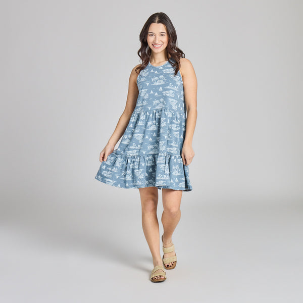 Women's  Tiered Tank Dress - Island Hut Pattern