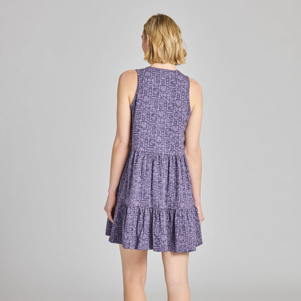 Women's  Tiered Tank Dress - Woodblock Icon Pattern