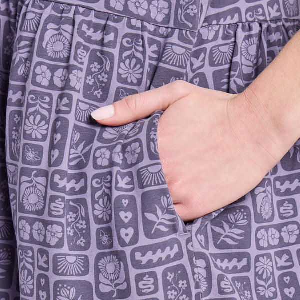 Women's  Tiered Tank Dress - Woodblock Icon Pattern