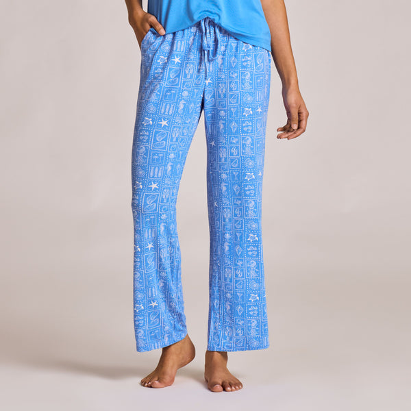 Women's Lightweight Sleep Pant - Coastal Stamp and Mermaid