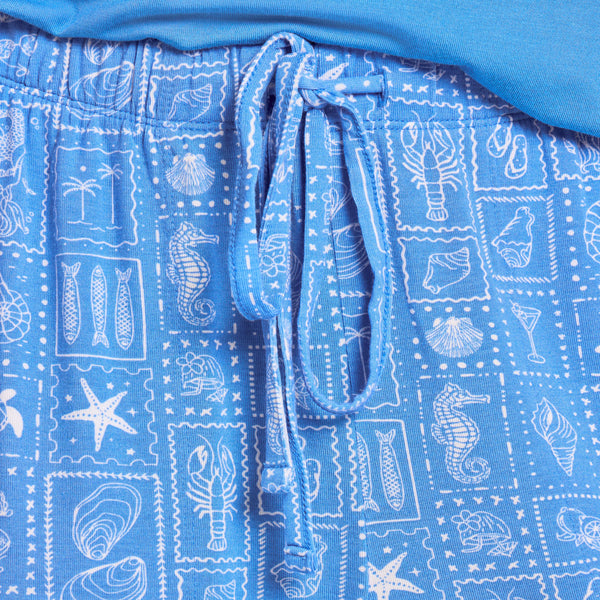 Women's Lightweight Sleep Pant - Coastal Stamp and Mermaid