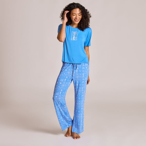 Women's Lightweight Sleep Pant - Coastal Stamp and Mermaid