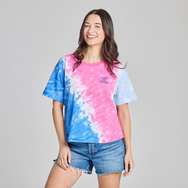 Women's Crusher Boxy Tie Dye Tee - LIG Stacked (Watermelon Pink)