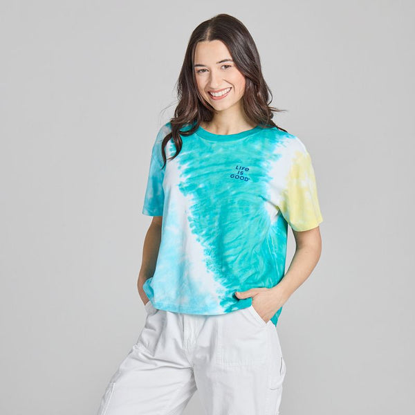 Women's Crusher Boxy Tie Dye Tee - LIG Stacked (Turquoise Green)